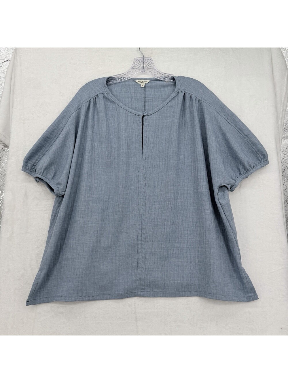 Max Studio London Top Short Sleeve 1x Blue Plus Size Womens Blouse